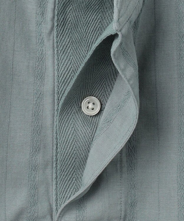 J.PRESS MEN 【HYBRID LINEN】ドビーストライプ バンドカラーラガーシャツ スモーキーグリーン系