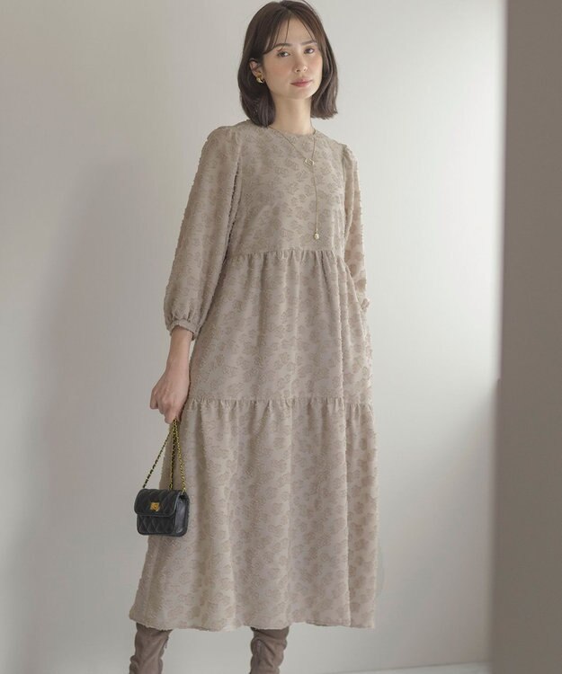 組曲 S カットジャカードティアードワンピース ベージュ系