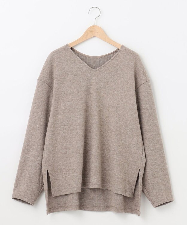 SHARE PARK LADIES サイドスリットVネックニット モカ