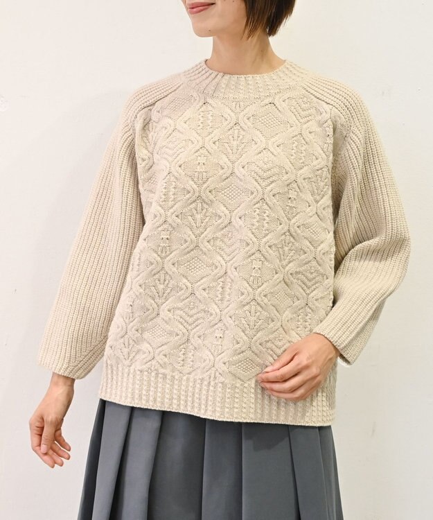 muuc 〈上質なシェットランドウール＆カシミヤ〉〈5種類の模様編み〉パッチワーク柄ケーブル模様編みセーター ベージュ