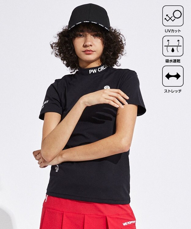 PW CIRCULUS 【UVカット / 吸水速乾 / 伸縮性抜群】【WOMEN】NEW バックメッシュモック T ゴルフウェア レディース ブラック系