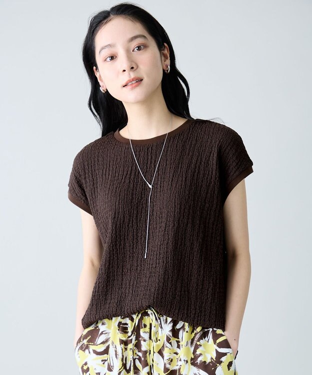 ANY L レースフレンチスリーブプルオーバー ブラウン