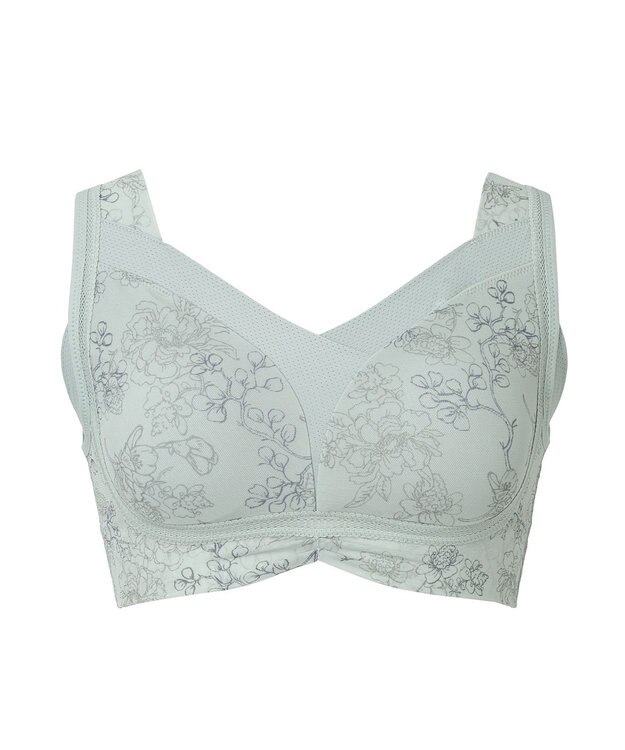 BRADELIS New York 【Yukine inc. 】ゆきねえモアソフト快適フルカップブラ23 接触冷感 吸汗速乾で快適に補正するノンワイヤーブラ フローラルミントグレー