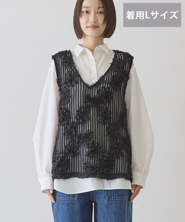 AMERICAN HOLIC 【選べる丈】Ｖネックレースベスト Black