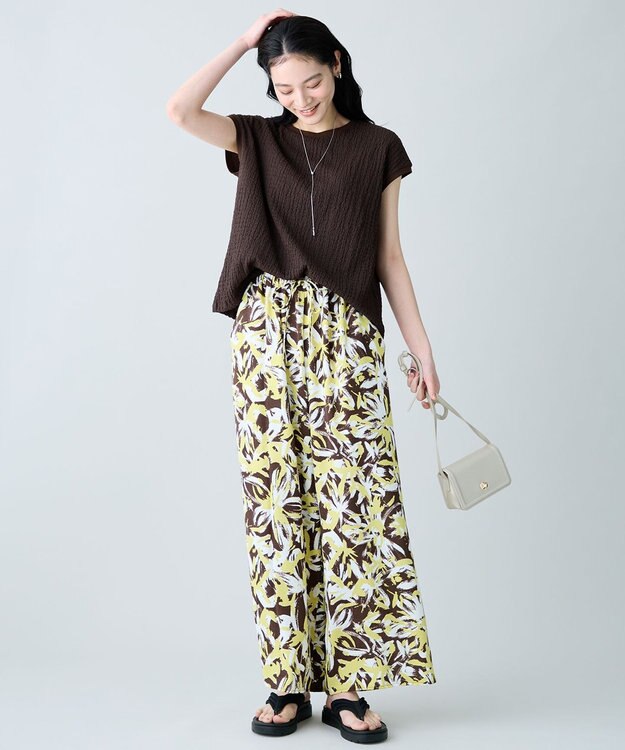 ANY L レースフレンチスリーブプルオーバー ブラウン