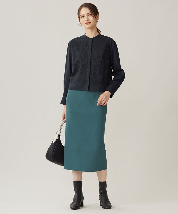 自由区 S 【洗える】リブストレッチタイト スカート ボトルグリーン