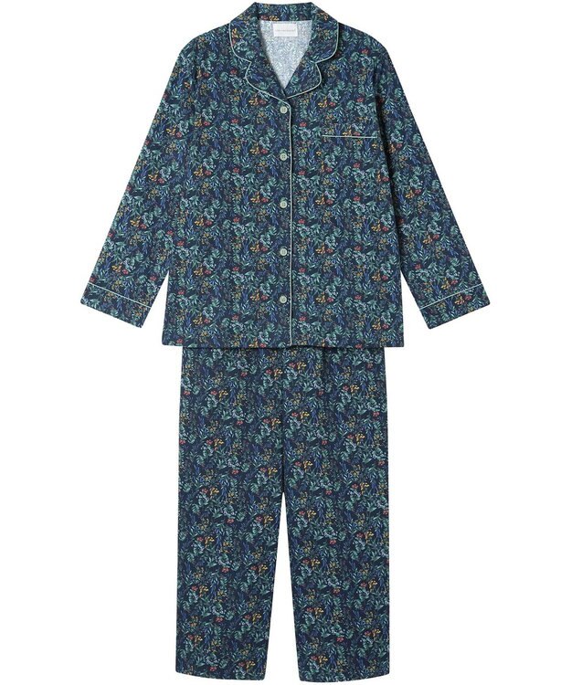 une nana cool 【綿100%】ビエラ微起毛小花柄 長袖開襟パジャマ ネイビー