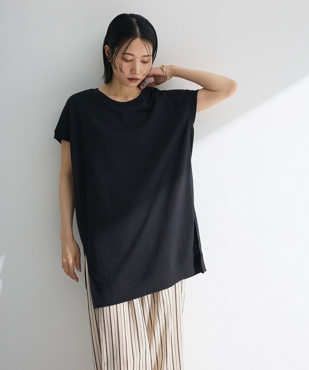 Green Parks 今年っぽフレンチスリーブカットチュニック Black