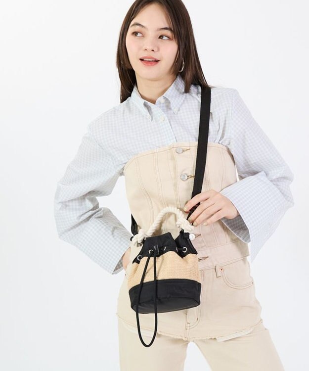 LeSportsac RAFFIA MINI BUCKET/ブラックラフィア ブラックラフィア