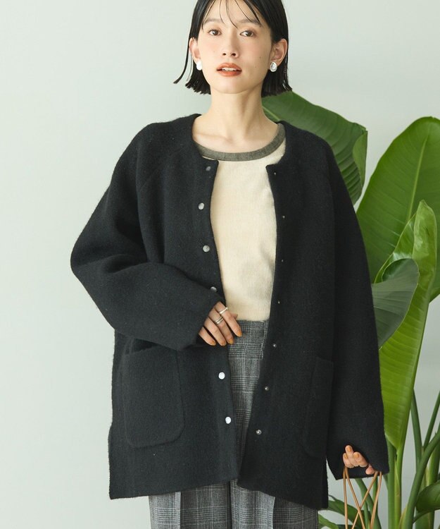 AMERICAN HOLIC Wフェイスラグランニットコーディガン Black