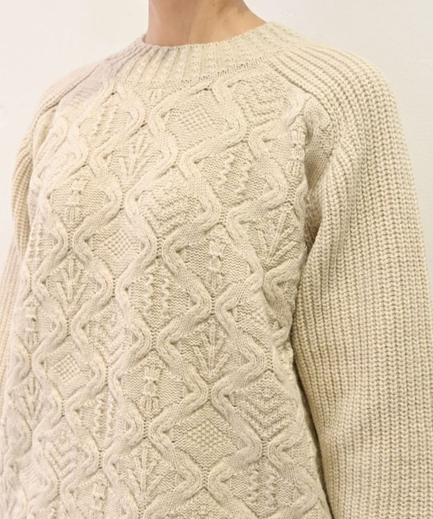 muuc 〈上質なシェットランドウール＆カシミヤ〉〈5種類の模様編み〉パッチワーク柄ケーブル模様編みセーター ベージュ