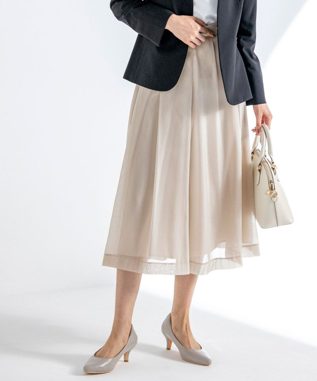 ANY SIS L 【洗える】シャイニータック スカート ライトベージュ