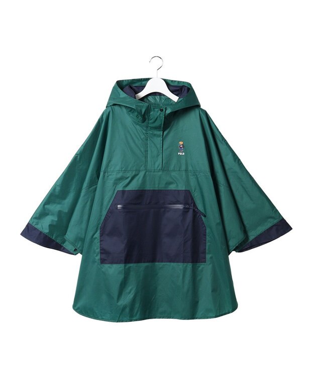 MOONBAT POLO RALPH LAUREN レインポンチョ 透湿撥水 カラーブロック 収納袋付き グリーン