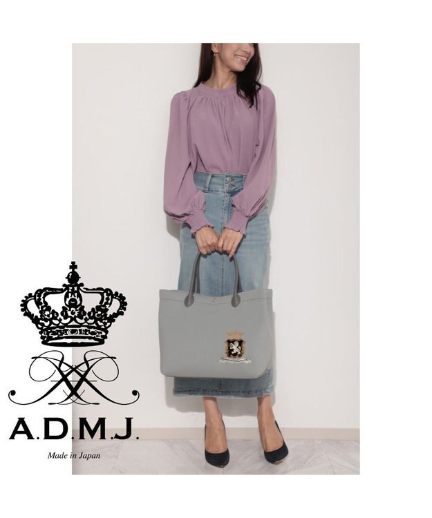 A.D.M.J. 【魔法の様に軽い】マジックライト　スパニッシュファブリックエンブレム刺しゅうトートL グリス