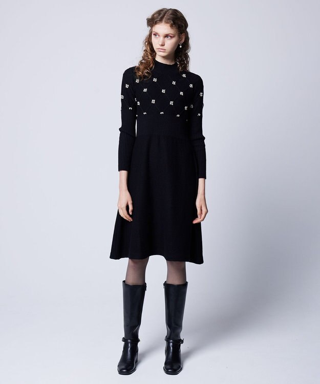 TOCCA 【洗える】PEARL BOUQUET KNITDRESS ニットドレス ブラック系