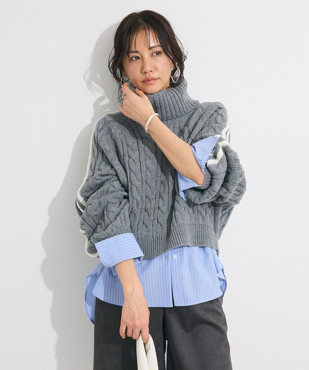 Green Parks ・ｓｗｉｎｇ　ｂｙ　ラインケーブルタートルニット Gray Mixture