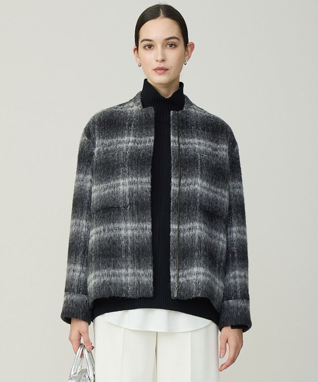 ICB ウールシャギーブルゾン ブラックチェック