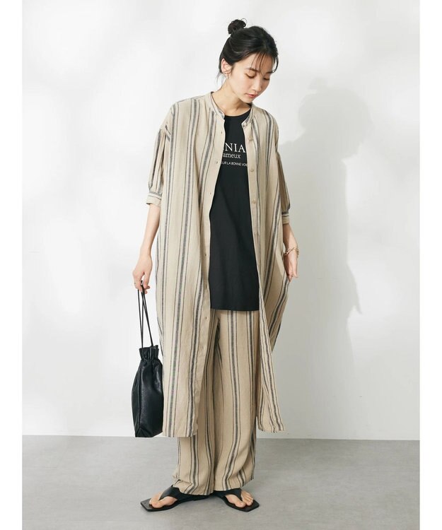 CRAFT STANDARD BOUTIQUE リネンレーヨンストライプワンピース Stripe Beige
