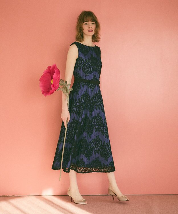 GRACE CONTINENTAL レースボーダードレス ネイビー