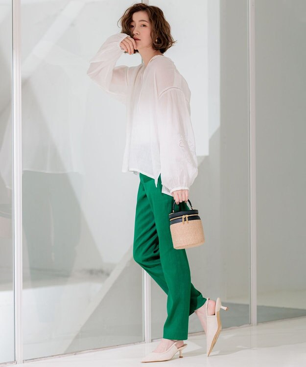 23区 L 【洗える】ブロドリー ダンデル ブラウス ホワイト系