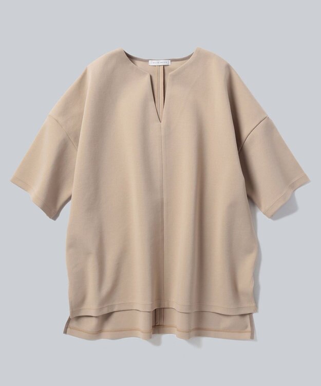 WHITE MAILS PAPER DOUBLE JERSEY KEY NECK T-シャツ ベージュ
