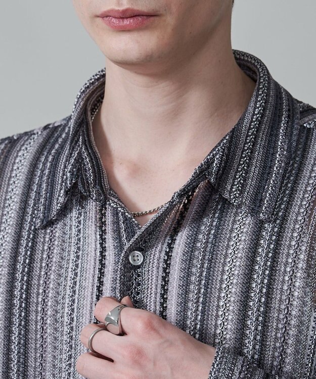 WEGO ストライプメッシュBIGシャツ（LS） グレー