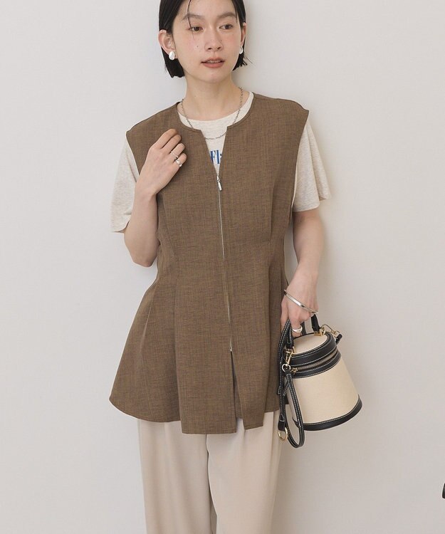 AMERICAN HOLIC 【イージーケア】リネンライクペプラムベスト Brown