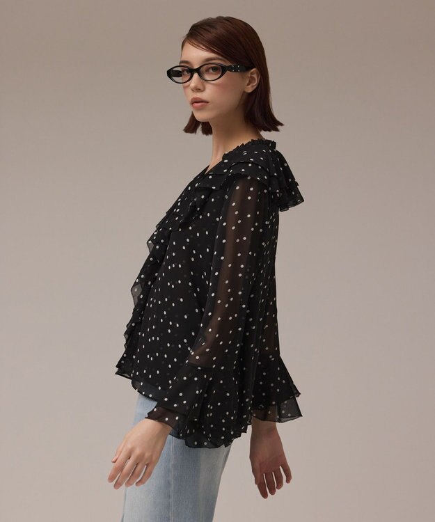 GRACE CONTINENTAL ラッフルドットトップ ブラック