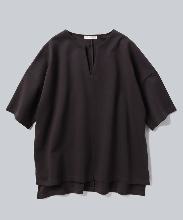 WHITE MAILS PAPER DOUBLE JERSEY KEY NECK T-シャツ チャコールグレー