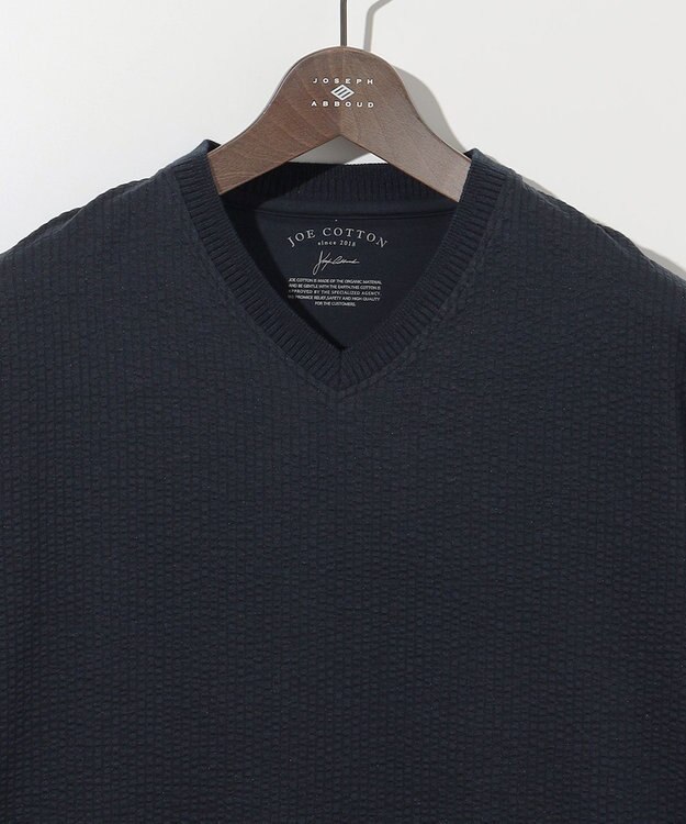 JOSEPH ABBOUD 【オーガニックコットン使用・日本製】JOEコットンサッカー Vネック Tシャツ ネイビー系