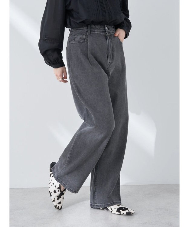 earth music&ecology タックルーズデニムパンツ Black