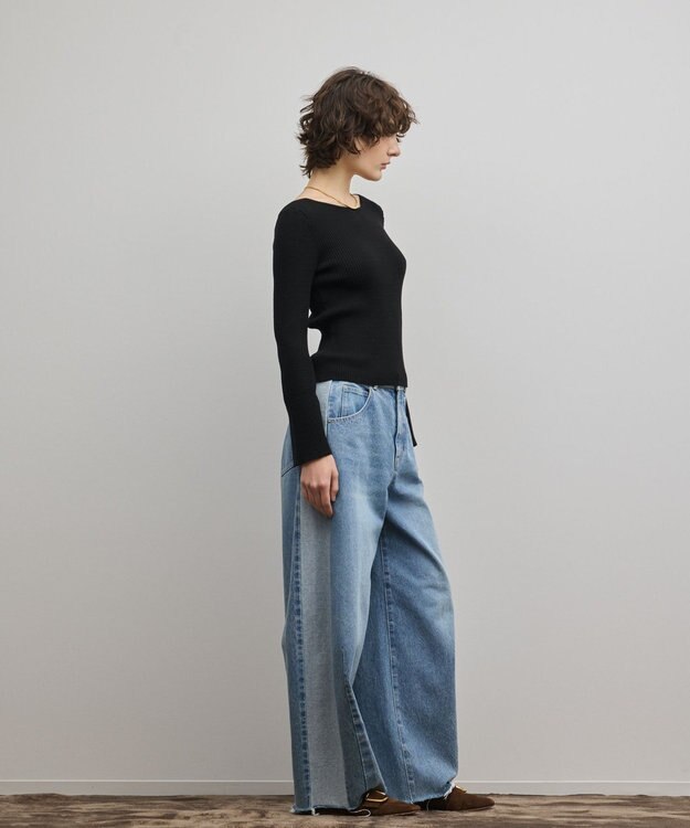 GRACE CONTINENTAL アイレットリブニットトップ ブラック