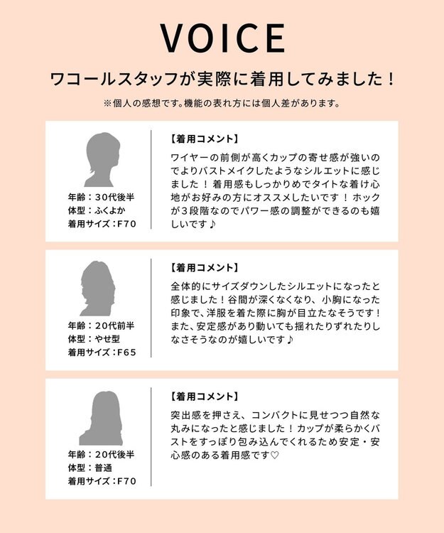 WACOAL 【小さく見せるブラ】 シンプル ブラジャー 着やせ効果 コンパクトにメイク バストの突出をおさえる 背中の段差を軽減 大きいサイズ レディース BRB452 /ワコール ピーチ