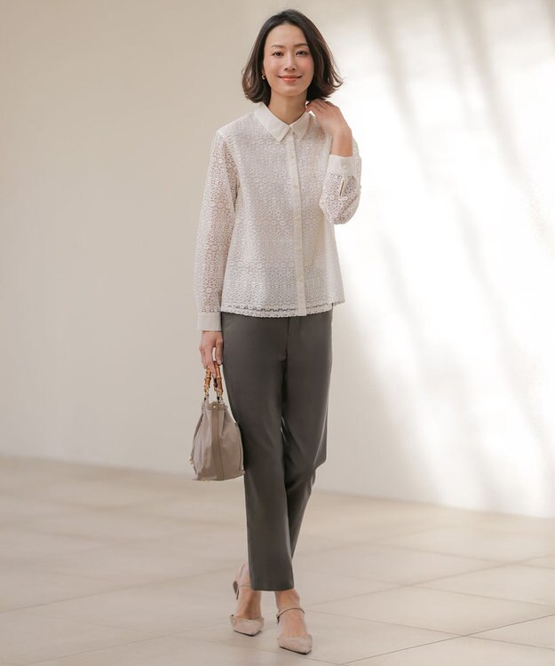 J.PRESS LADIES ジオメトリックレース ブラウス オフホワイト系