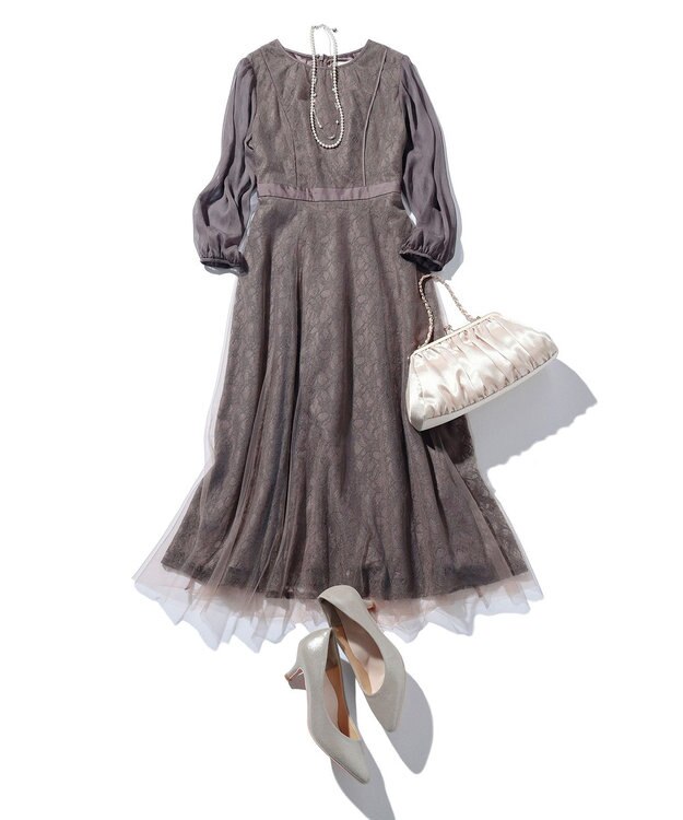 ANY SIS 【Lily calin】シアーレースクラシック ドレス モカ