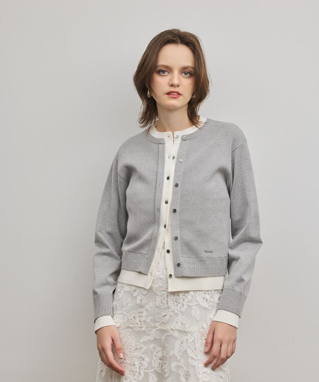 GRACE CONTINENTAL レイヤード風ニットカーディガン グレー