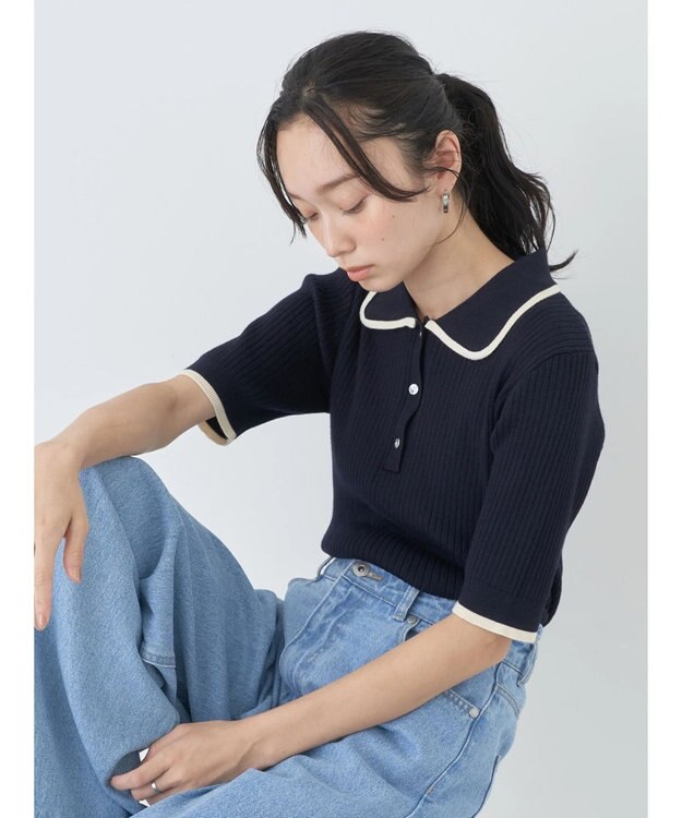 earth music&ecology ハイショクポロニット Navy