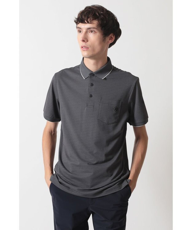 DAKS DAKS GOLF ボーダー冷感リネンミックス 半袖ポロシャツ ブラック