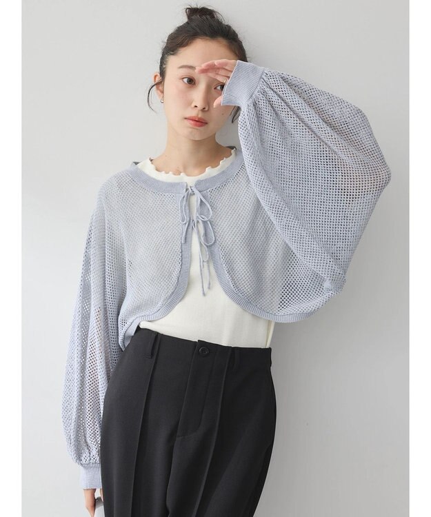 earth music&ecology リボンメッシュボレロ Light Gray