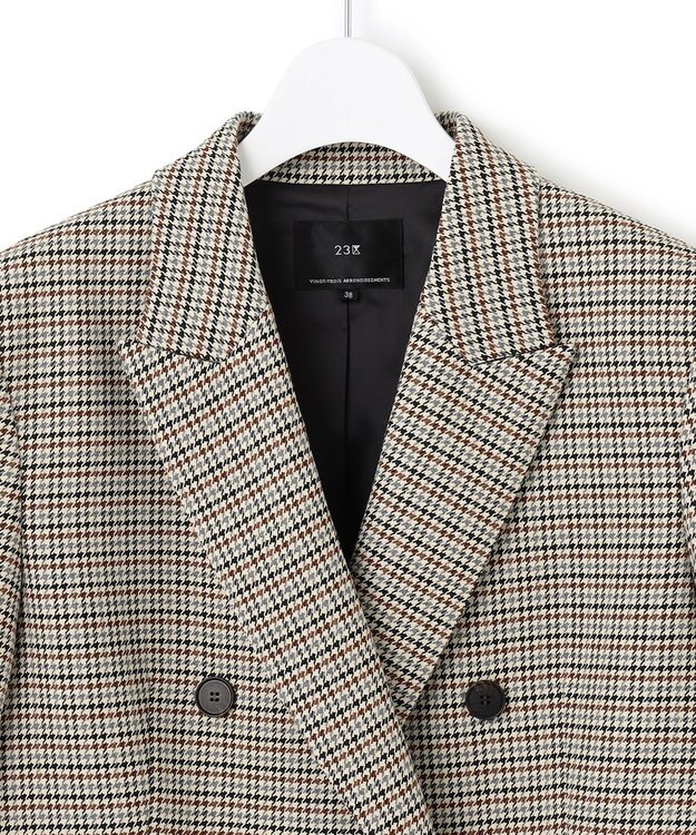23区 ガンクラブチェックストレッチ ジャケット ダークブラウン系3