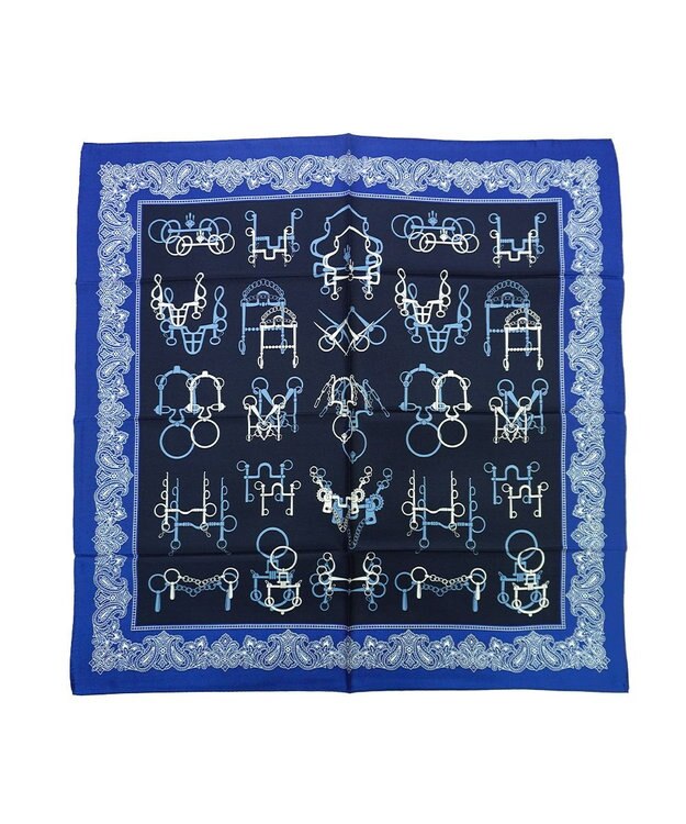 Marca ＜秋の新作＞【Marcaオリジナル】馬具＆ペイズリー 小判 シルクツイル スカーフ ネイビー
