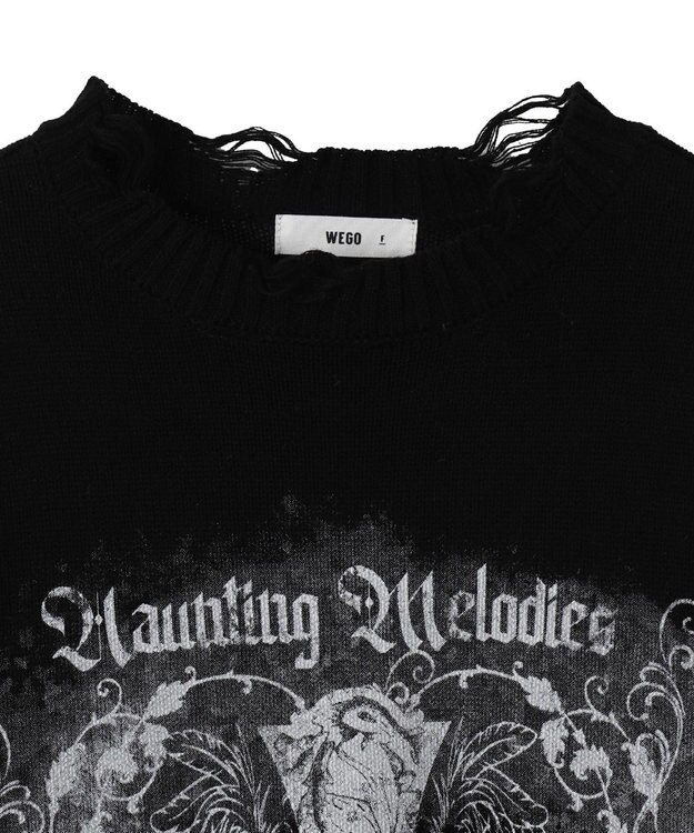 WEGO クラッシュBIGプリントニットプルオーバー ブラック