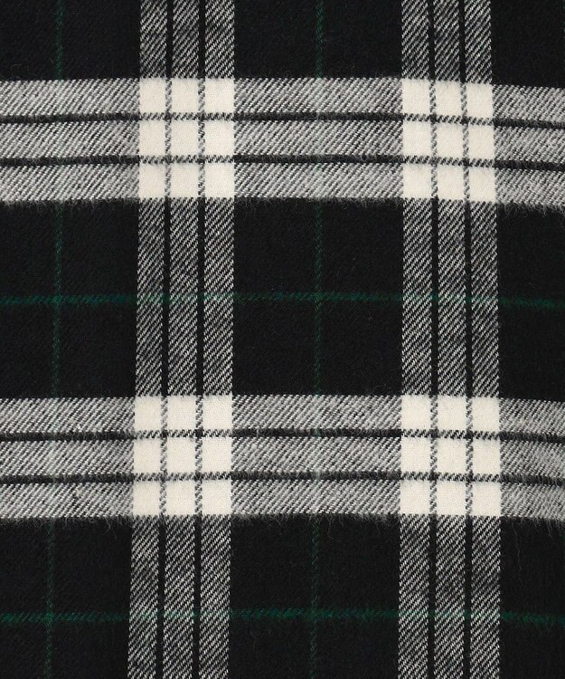 J.PRESS LADIES コットン起毛タータンチェック ショート丈 シャツ ブラウス ブラック×オフチェック系