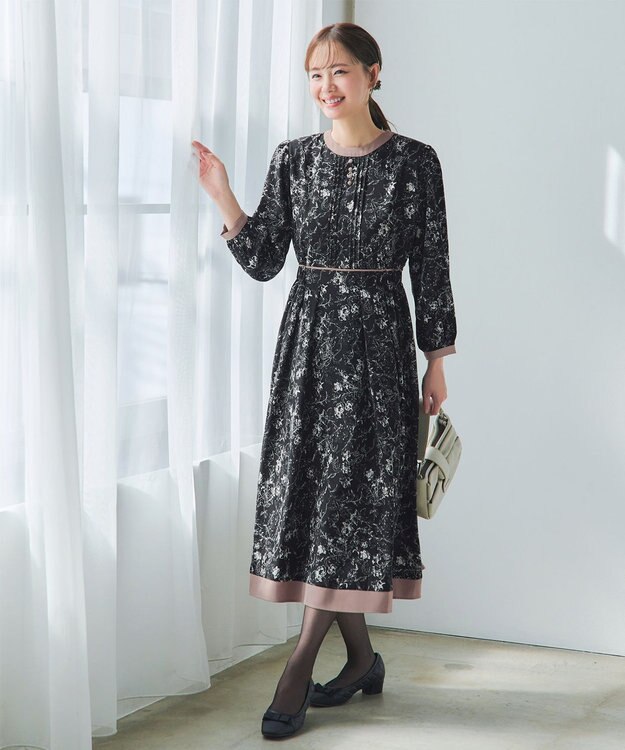 Tiaclasse L 【洗える】トワルドジュイ配色ワンピース ブラック