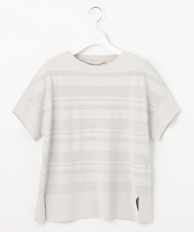 自由区 【洗える】クレープストレッチボーダー ニット ライトグレー系