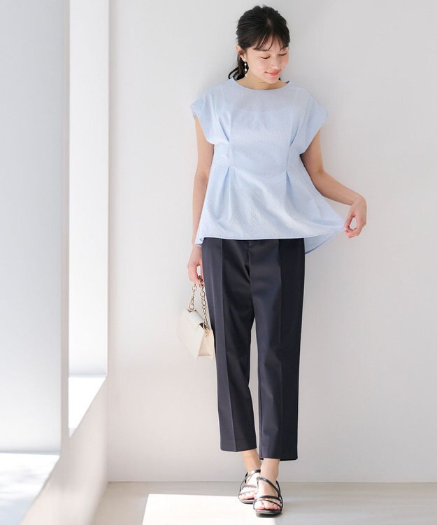 ANY SIS 【接触冷感・UVカット・撥水】クールタッチテーパード パンツ ネイビー