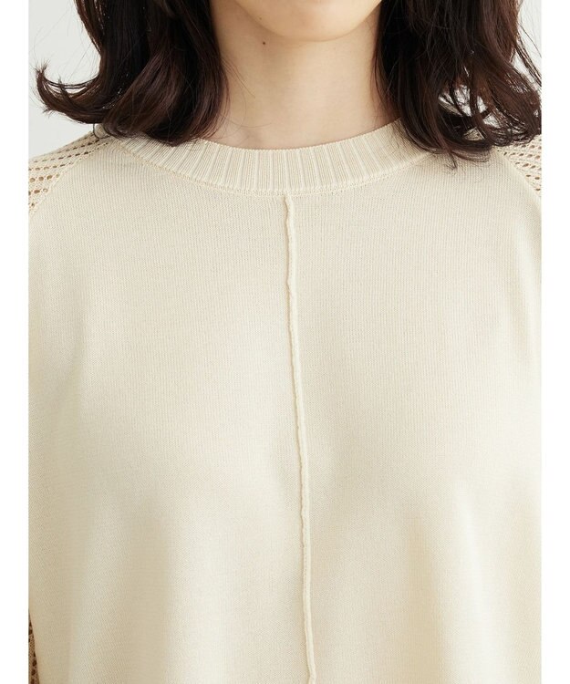 Green Parks ショルダーメッシュニットプルオーバー Ivory