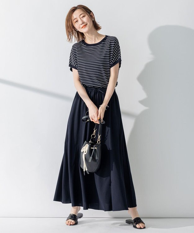 23区 【洗える】ライトピケジャージー フレアスカート ネイビー系