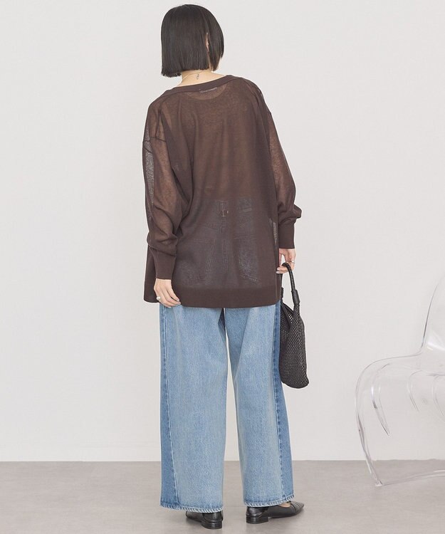 AMERICAN HOLIC メタルボタンシアーVネックカーディガン Brown