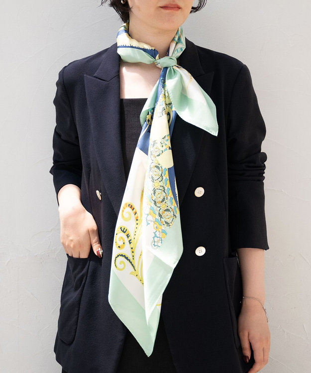 Marca ＜秋の新柄＞【Marcaオリジナル】サークルペイズリー  大判 シルクツイル スカーフ ピスタチオグリーン